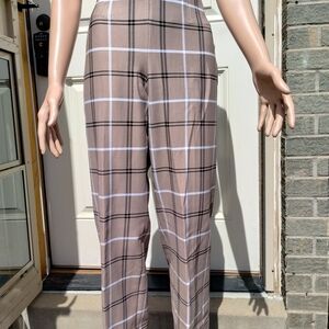 Peter Nygard Taupe Plaid Straight-Leg Trousers